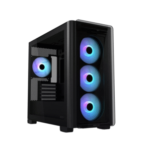 Asus A23 Plus Mid Tower Front Side & Left Side Tempered Glass Panel Case With 4 Fan RGB - Black